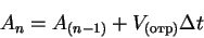 \begin{displaymath}A_n = A_{(n-1)} + V_{(отр)}\Delta t
\end{displaymath}